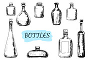 Set of hand drawn bottles