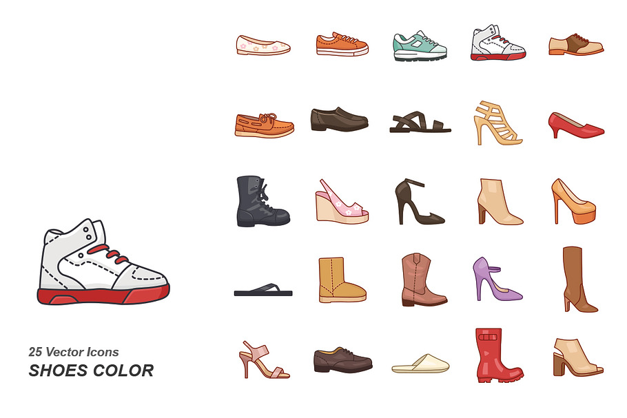 Shoes color vector icons