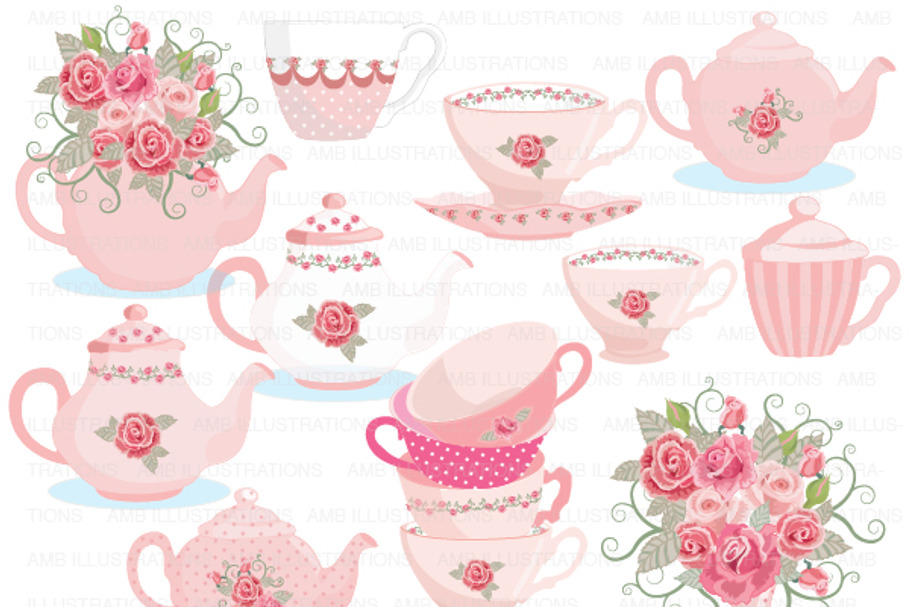 Clipart Tea Party in Pink AMB-961 in Objects - product preview 8