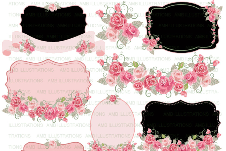 Clipart Floral Frames Pink AMB-959
