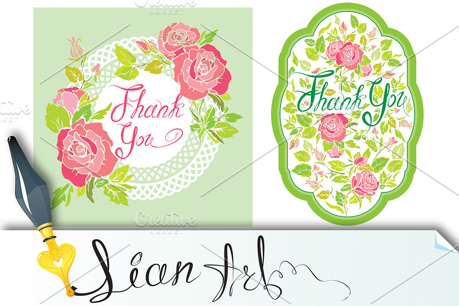Thank you  cards with rose flowers in Card Templates - product preview 8