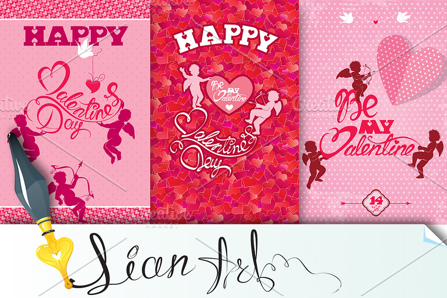 3 Happy Valentines Day cards in Postcard Templates - product preview 8