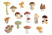 Collection of cartoon mushrooms and