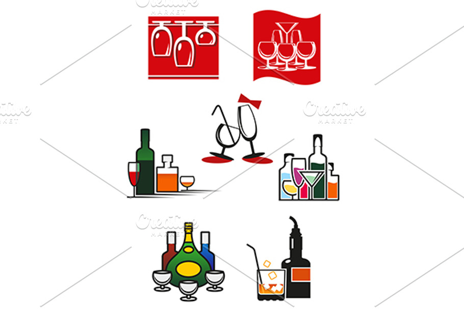 Glasses and alcohol icons or symbols in Graphics - product preview 8