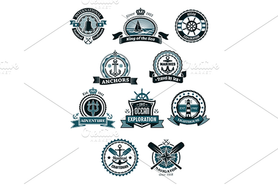 Marine icons and badges with nautica in Graphics - product preview 8