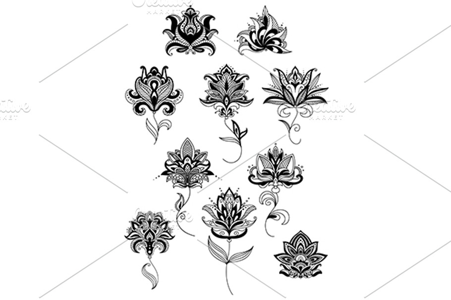 Outline paisley flowers with lush bl in Graphics - product preview 8