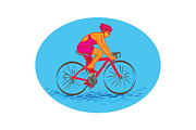 Female Cyclist Riding Bike Drawing
