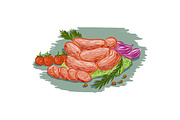 Pork Sausages Vegetables Drawing