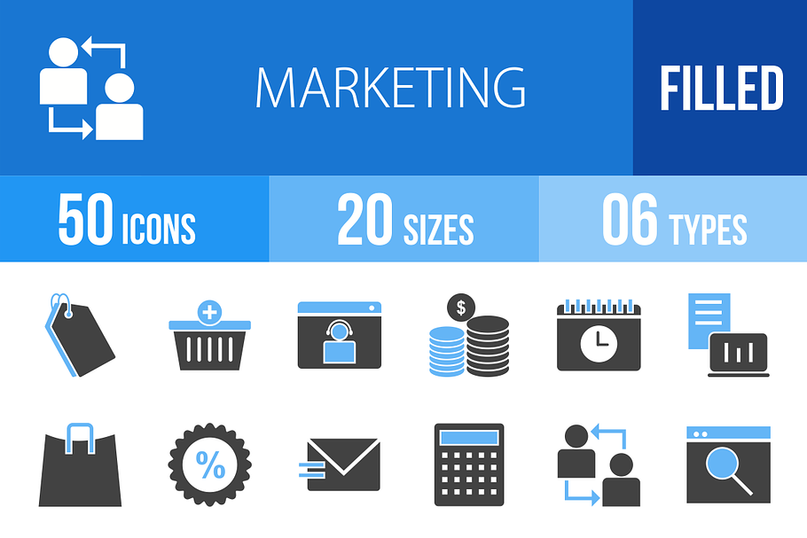 50 Marketing Blue & Black Icons in Graphics - product preview 8