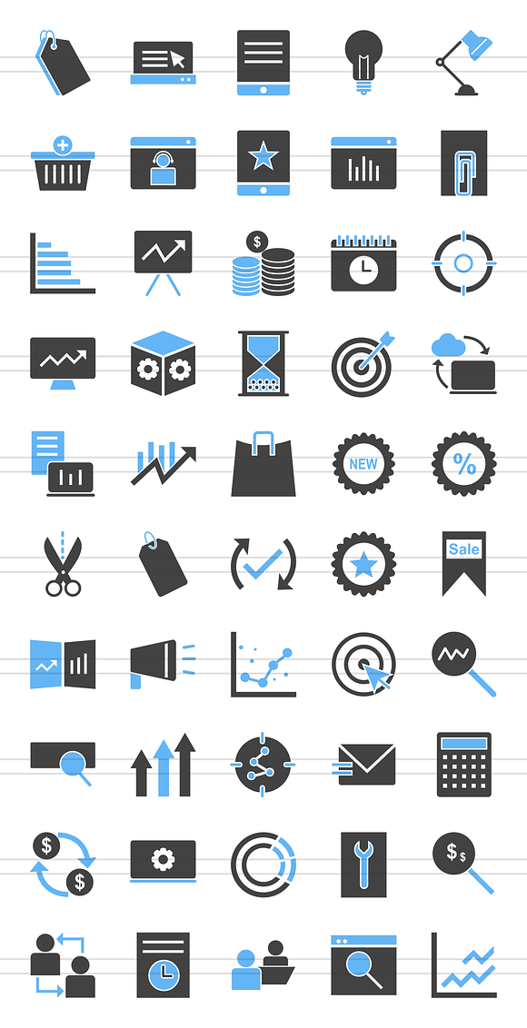50 Marketing Blue & Black Icons in Graphics - product preview 1