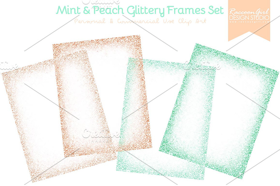 Mint and Peach Glittery Frames Set in Textures - product preview 8