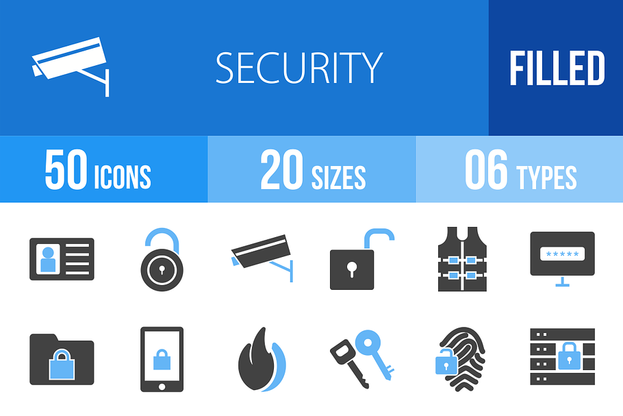 50 Security Blue & Black Icons in Graphics - product preview 8