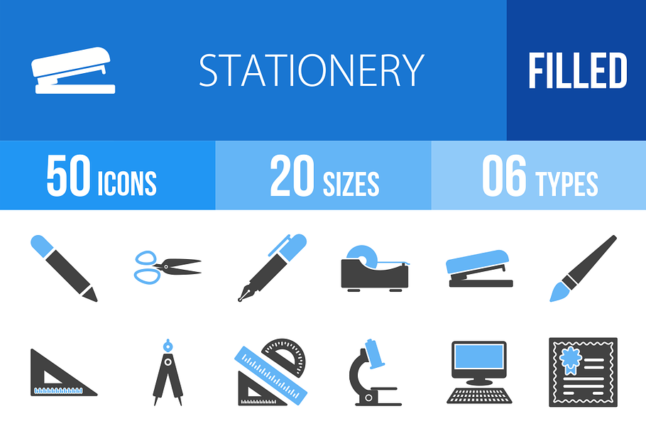 50 Stationery Blue & Black Icons in Graphics - product preview 8