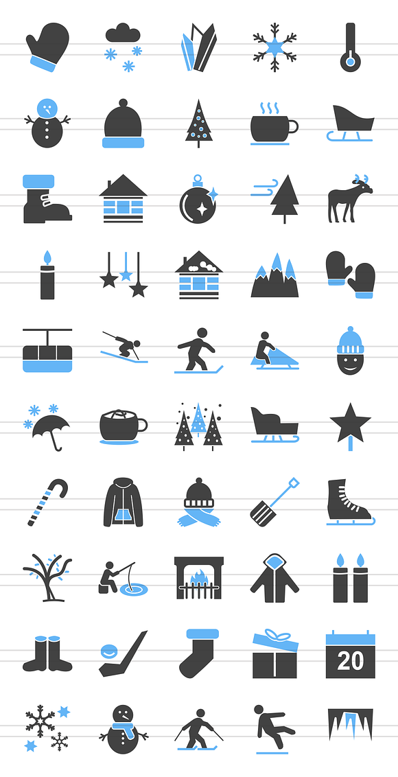 50 Winter Blue & Black Icons in Graphics - product preview 1