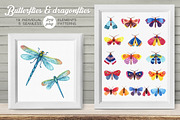 Watercolor butterflies & dragonflies