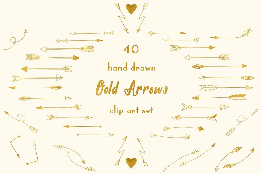 40 Gold arrow clipart set