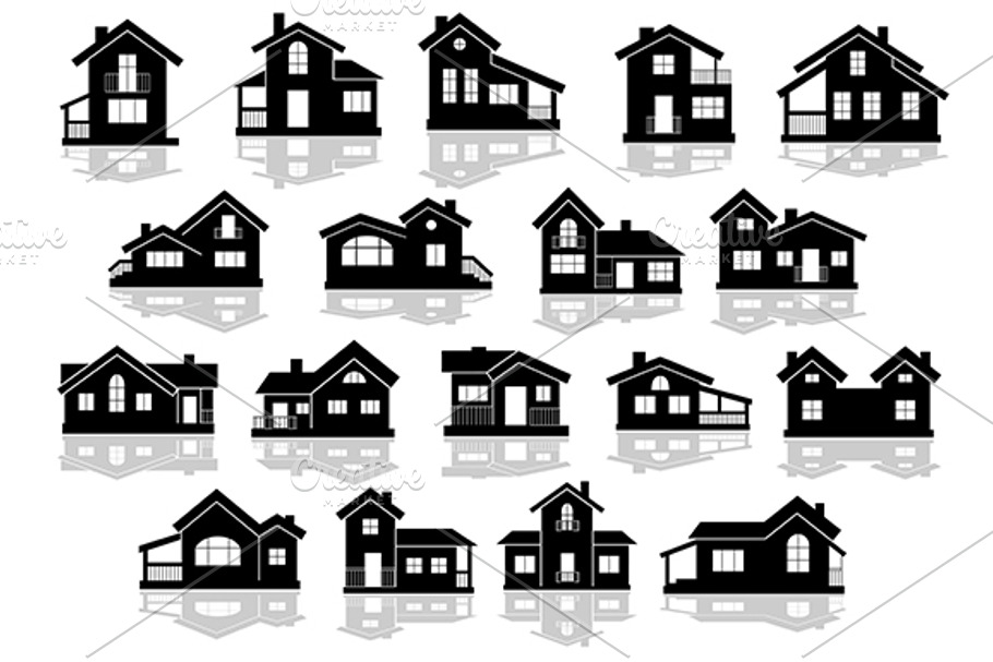Silhouettes of houses and cottages in House Icons - product preview 8