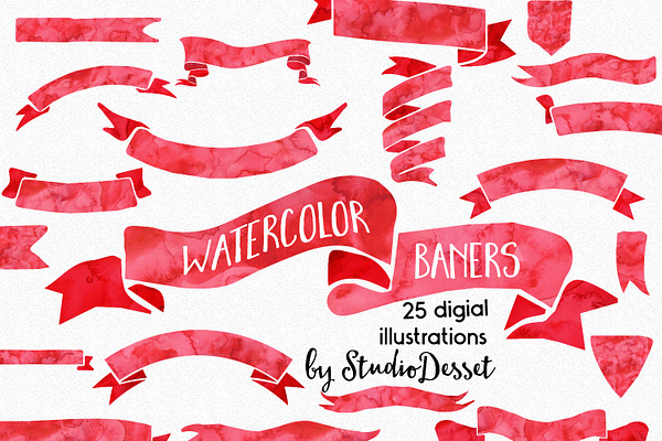 Red Watercolor Banners