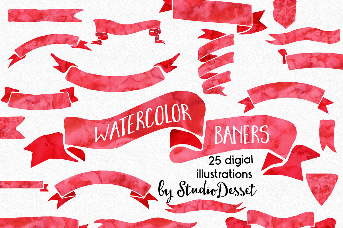 Red Watercolor Banners in Illustrations - product preview 8