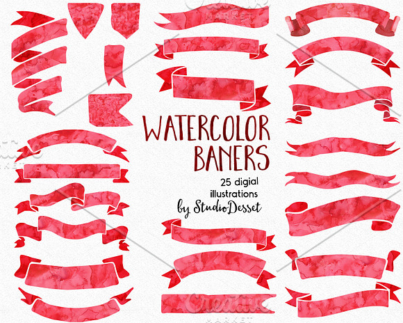 Red Watercolor Banners in Illustrations - product preview 1