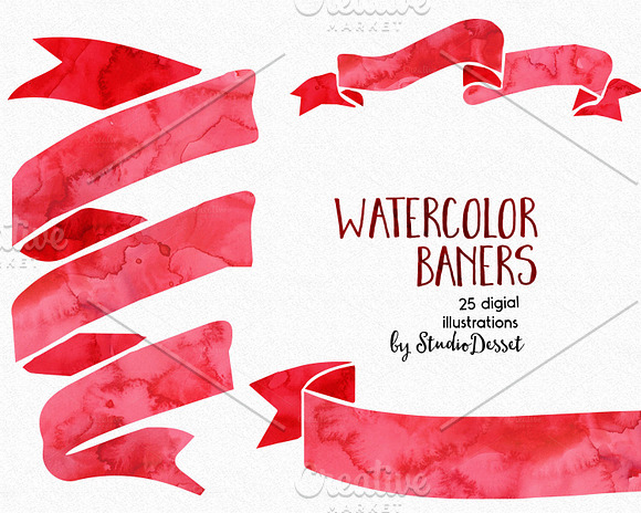 Red Watercolor Banners in Illustrations - product preview 2