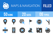 50 Maps Blue & Black Icons