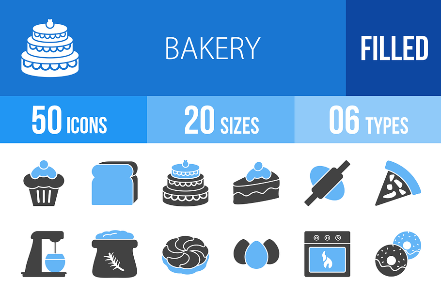 50 Bakery Blue & Black Icons