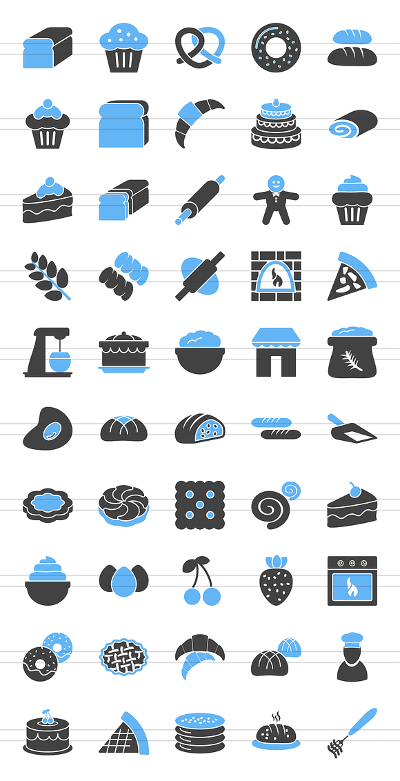 50 Bakery Blue & Black Icons in Graphics - product preview 1