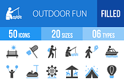 50 Outdoor Fun Blue & Black Icons
