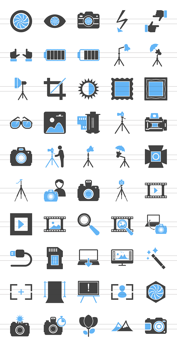 50 Photography Blue & Black Icons in Graphics - product preview 1