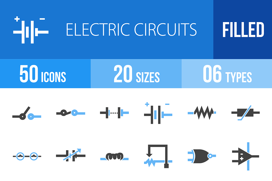 50 Electric Circuit Blue Black Icons