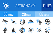 50 Astronomy Blue & Black Icons