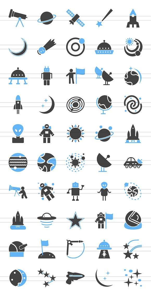 50 Astronomy Blue & Black Icons in Graphics - product preview 1