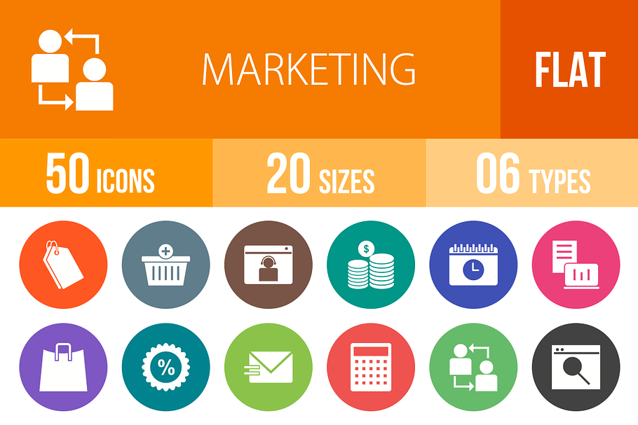 50 Marketing Flat Round Icons in Graphics - product preview 8
