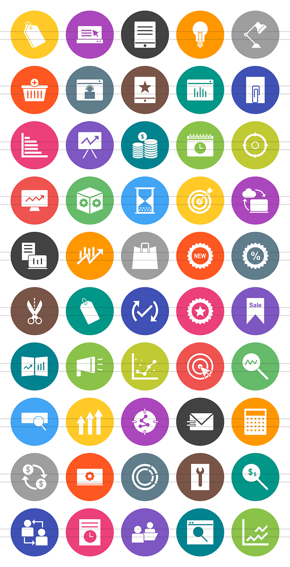 50 Marketing Flat Round Icons in Graphics - product preview 1