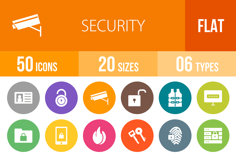 50 Security Flat Round Icons