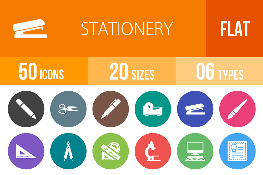 50 Stationery Flat Round Icons in Graphics - product preview 8