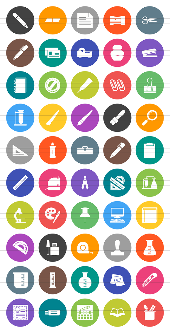 50 Stationery Flat Round Icons in Graphics - product preview 1