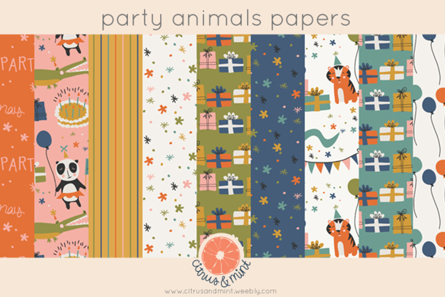 birthday party animals digital paper