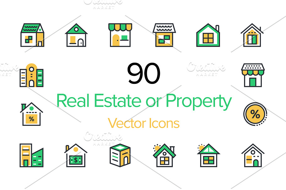 90 Real Estate or Property Icons