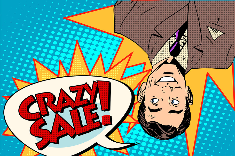 Crazy sale announcement man
