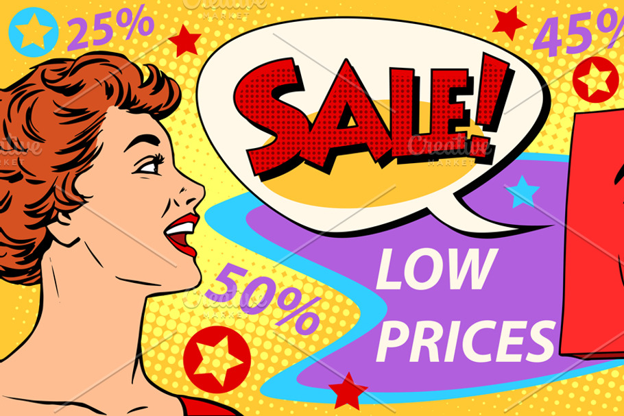Sales discounts poster style girl in Illustrations - product preview 8