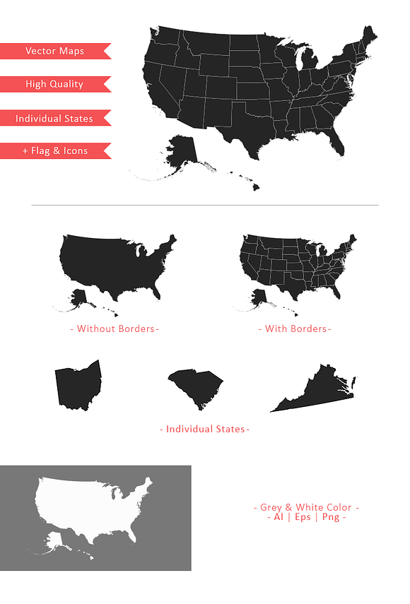 USA & States Vector Maps in Objects - product preview 1