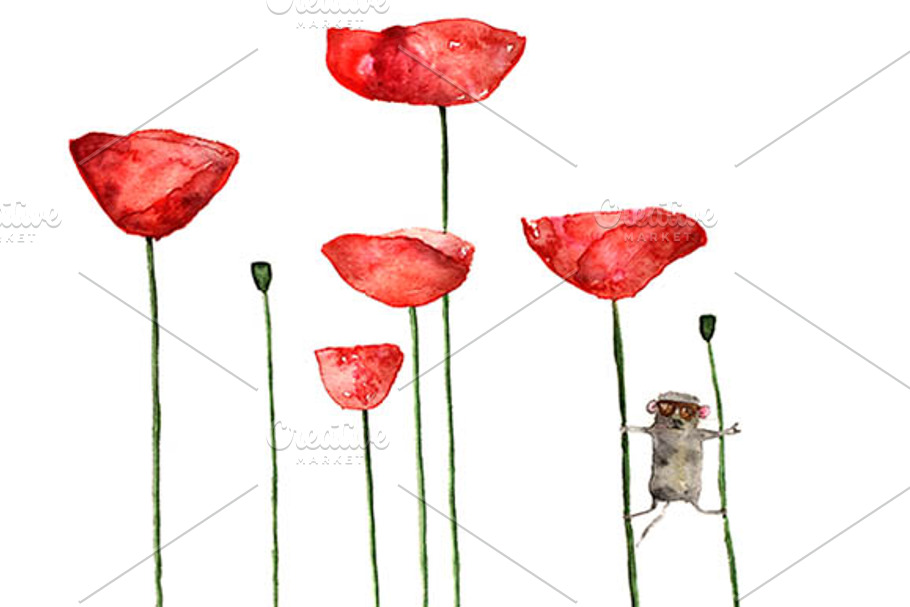 Little mouse loves poppies