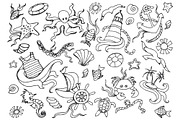 Doodle vector set of sea