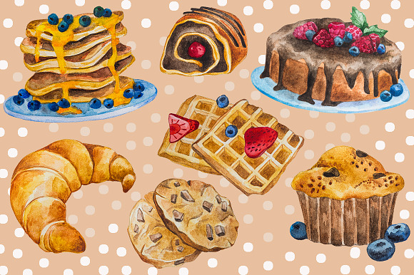 Watercolor Desserts & Sweets Set in Illustrations - product preview 1