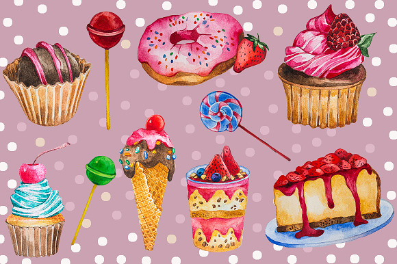 Watercolor Desserts & Sweets Set in Illustrations - product preview 2