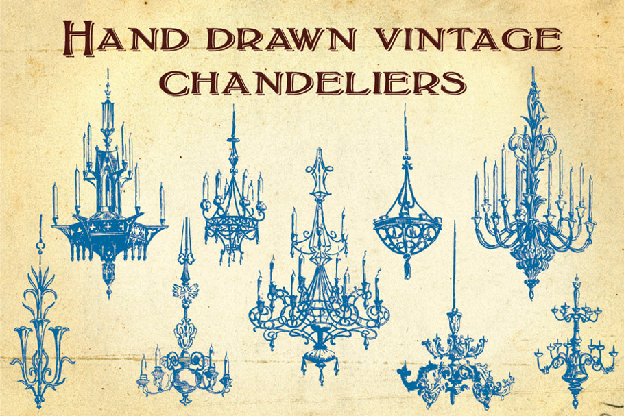 Hand Drawn Vintage Chandeliers in Illustrations - product preview 8