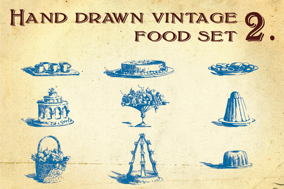 Hand Drawn Vintage Food Set 2