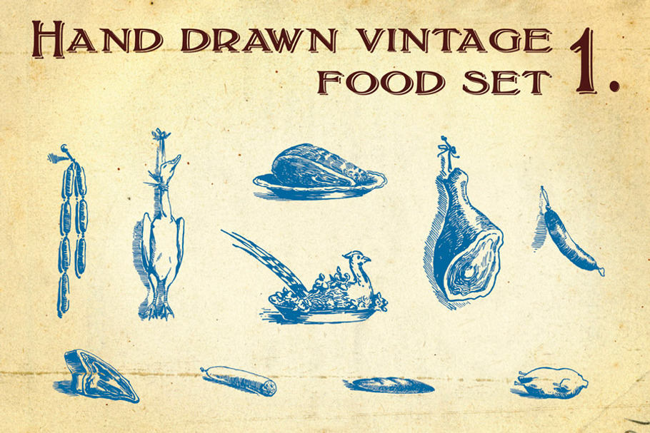 Hand drawn vintage food set 1.